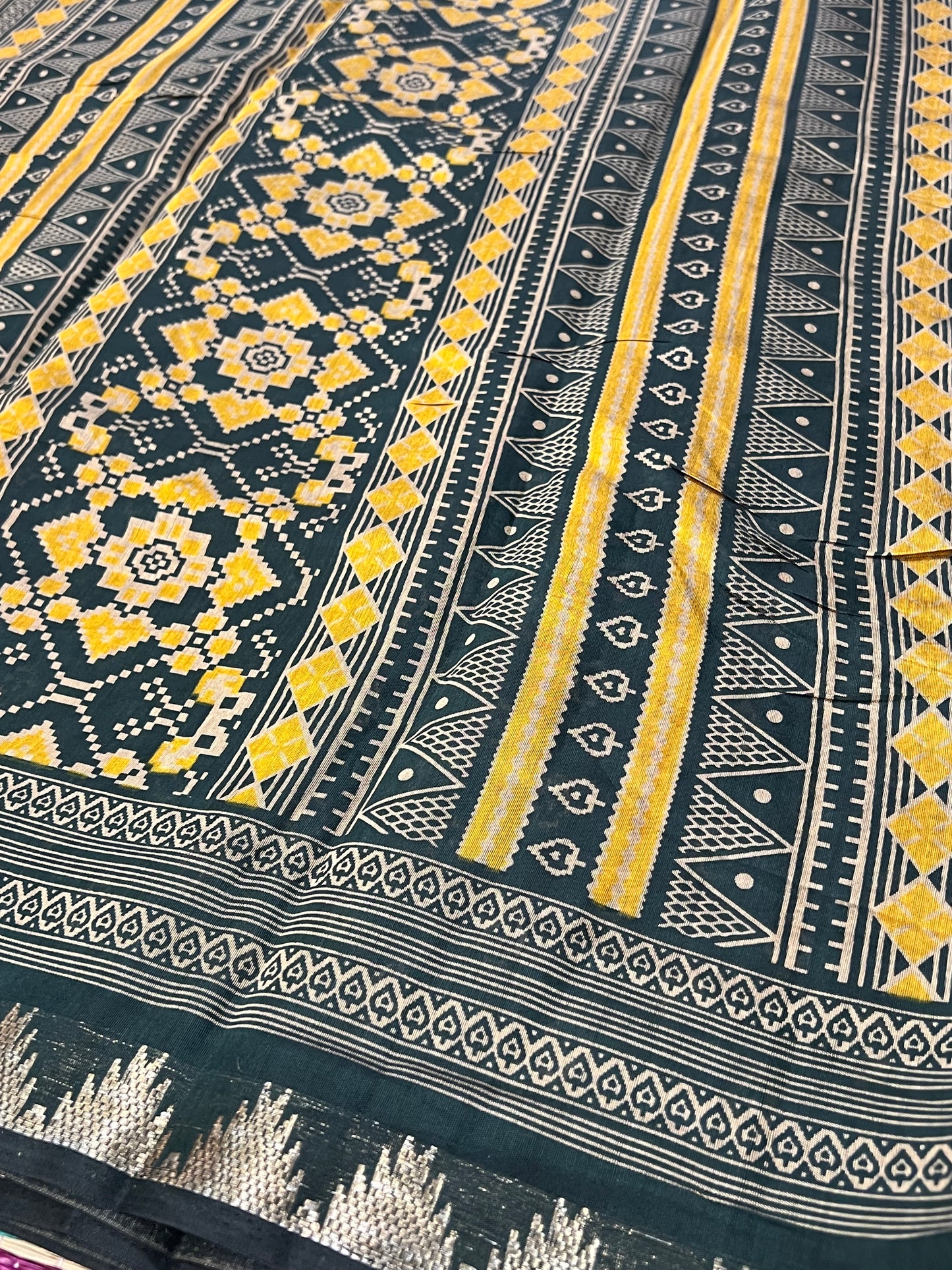 Mustard and black semi silk cotton saree