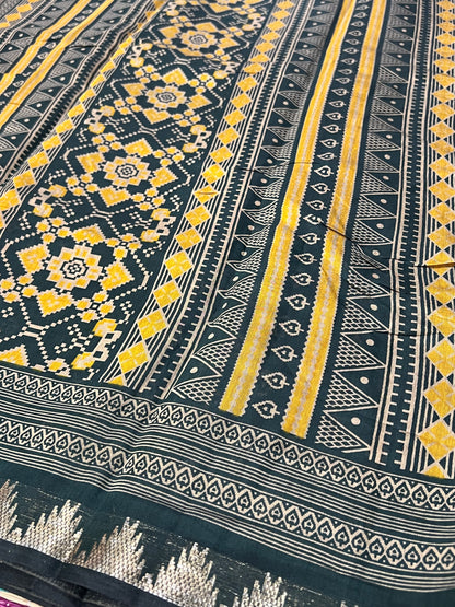Mustard and black semi silk cotton saree