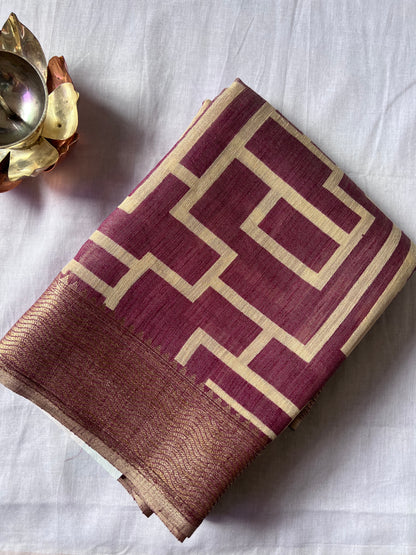 Plum pink semi Tussar silk saree
