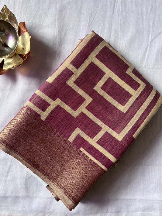 Plum pink semi Tussar silk saree