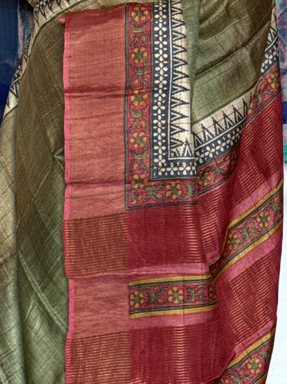 Green tussar silk saree