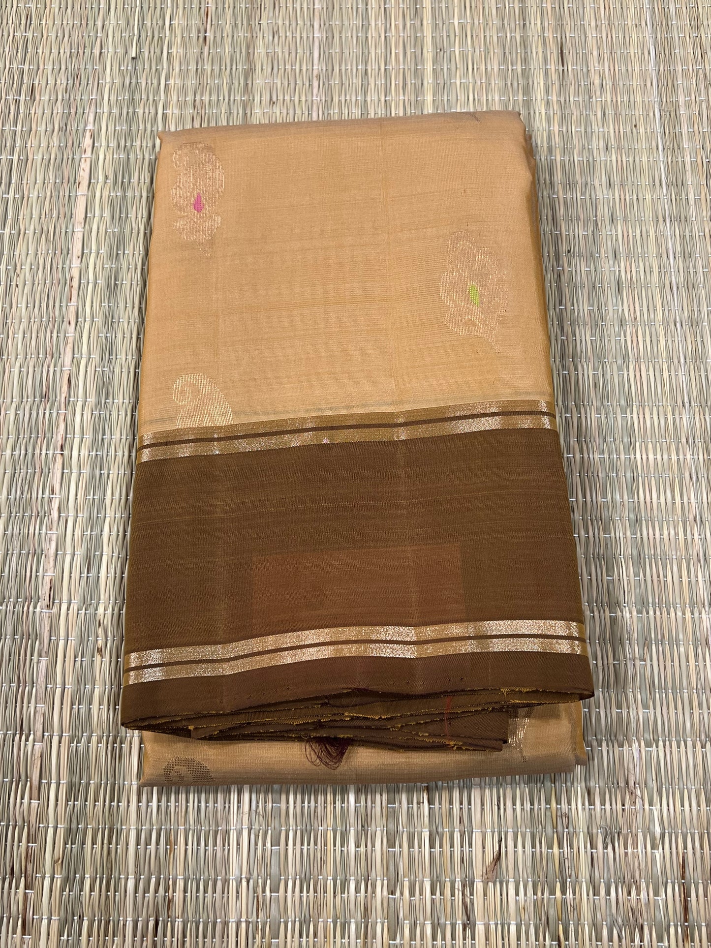 Sandal & brown Kanchivaram silk saree