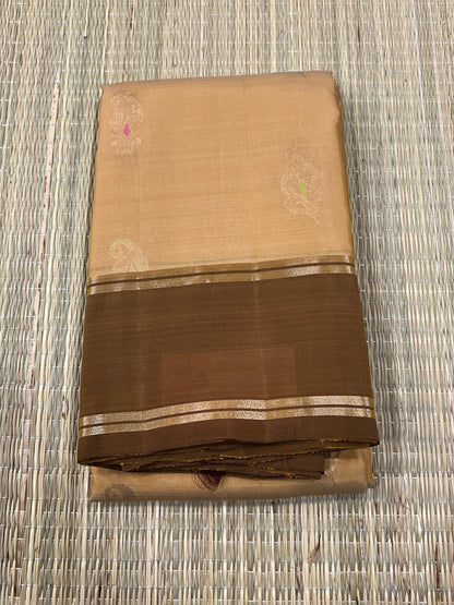 Sandal & brown Kanchivaram silk saree