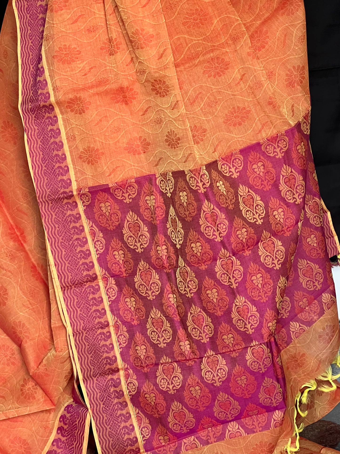 Orange pure cotton saree