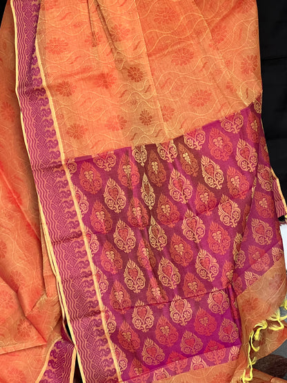 Orange pure cotton saree
