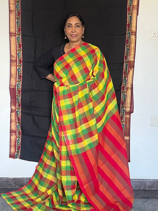 Mangalagiri Silk Cotton Saree with Paalum Pazhamum Checks