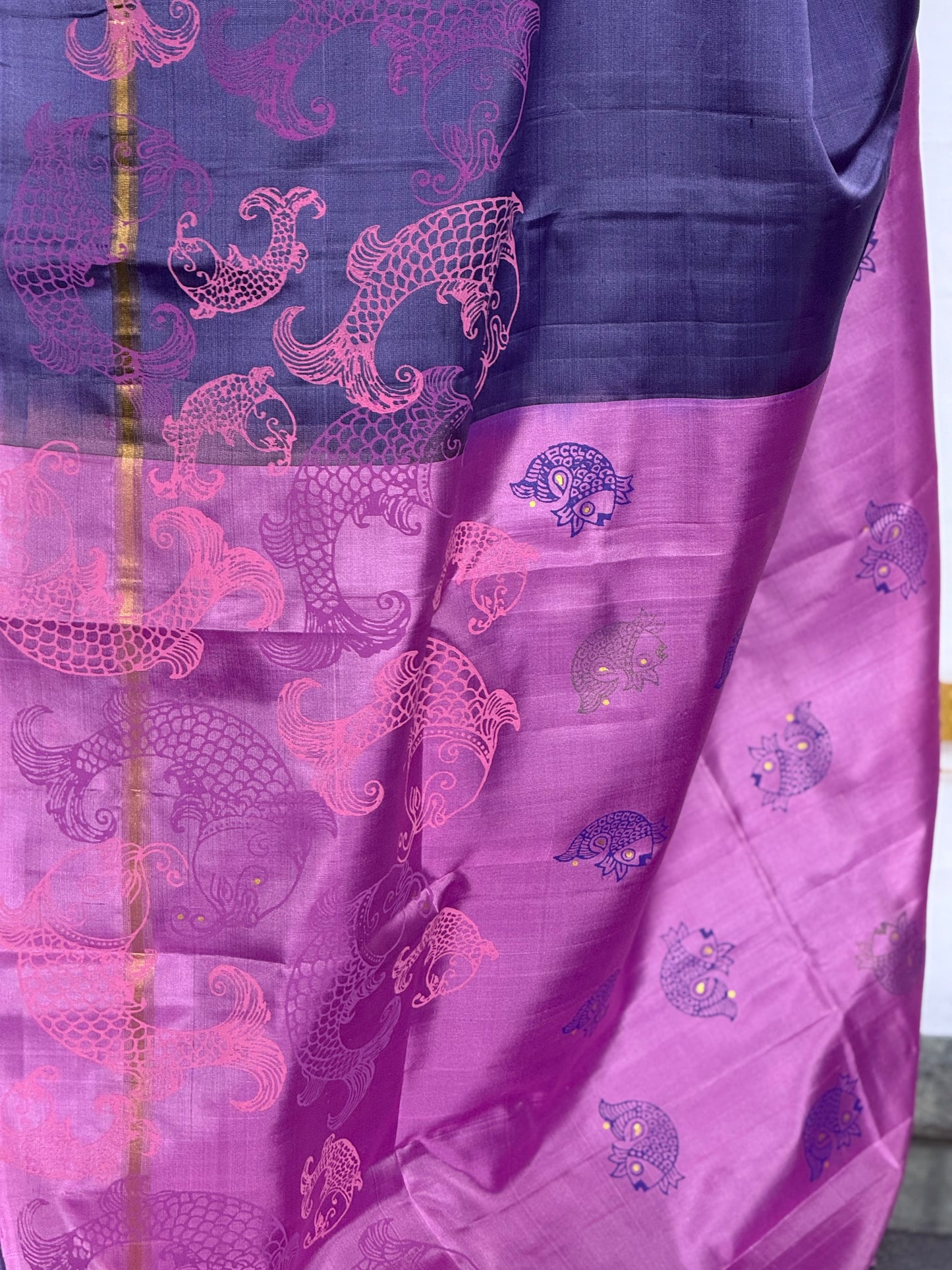 Soft Silk saree - Fish Block Print