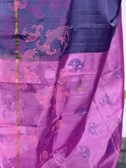 Soft Silk saree - Fish Block Print