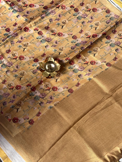 Floral tissue line semi tussar silk saree