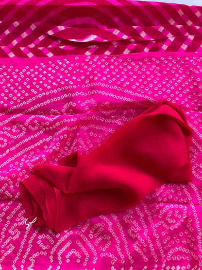 Pink pure chiffon bandini knotted saree