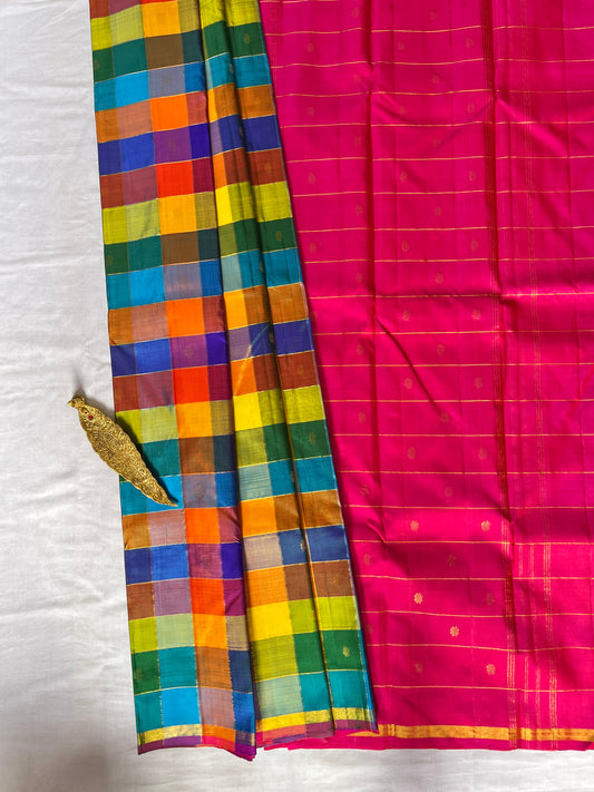 Multicoloured Checks Kanchivaram silk saree