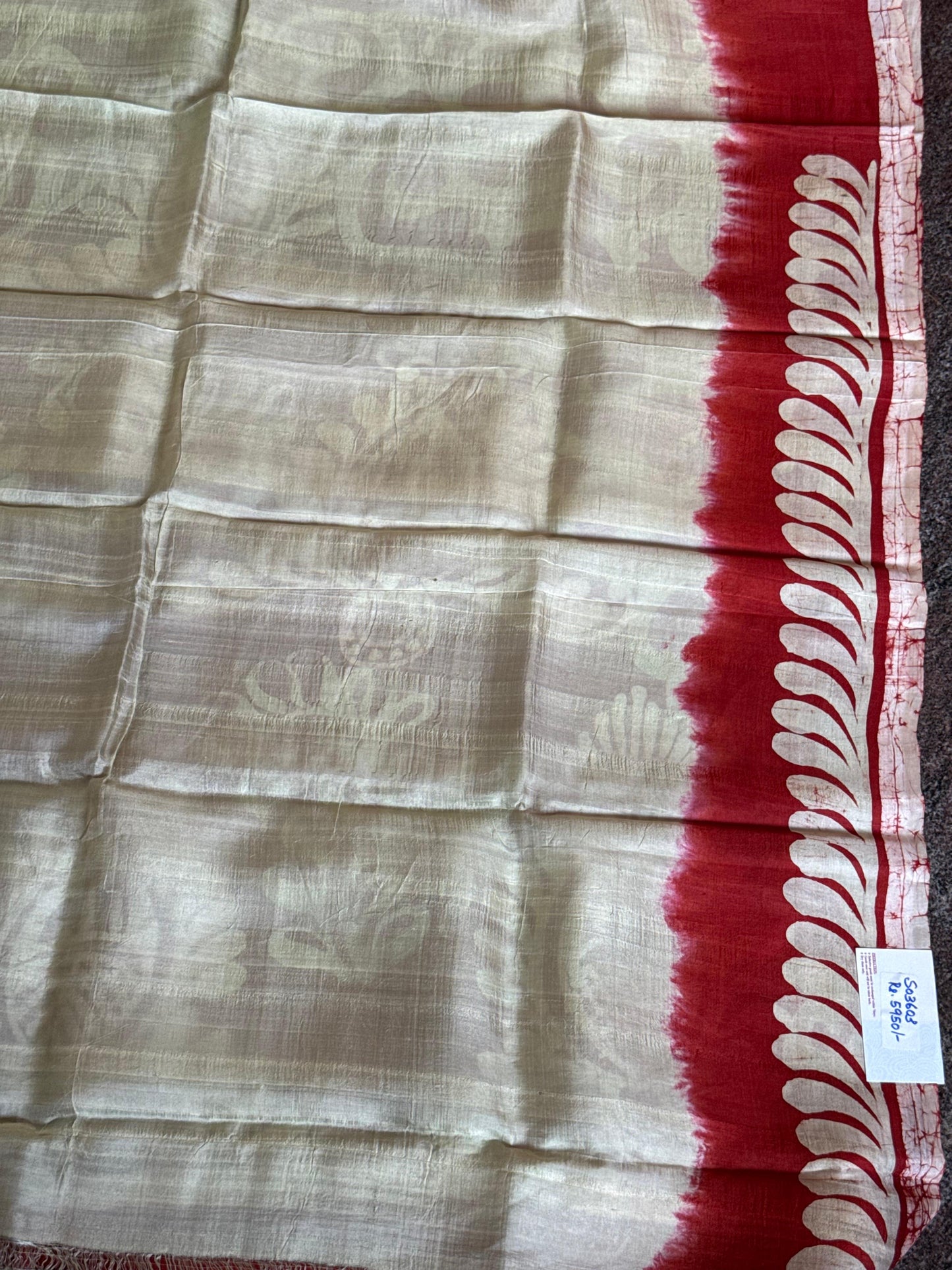 Printed Tussar silk saree with maroon pallu
