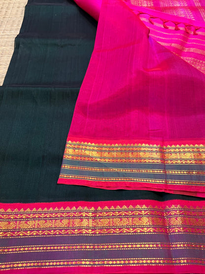 Bottle green silk cotton saree