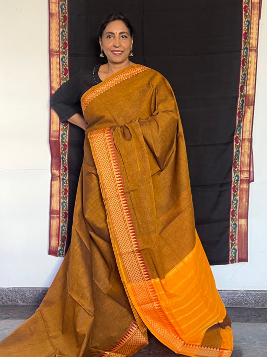 Rust orange Mangalagiri cotton saree