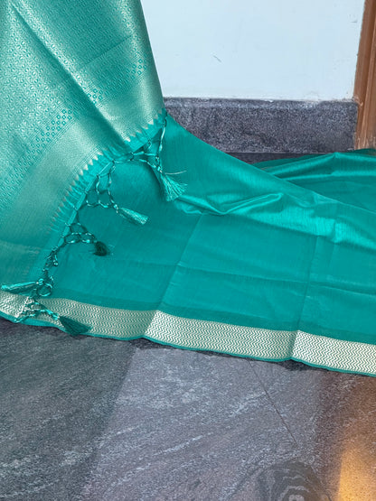 Green semi raw silk saree