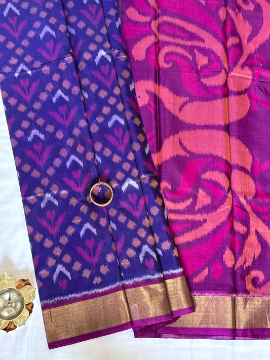 Ikat Silk Cotton - Blue and Purple saree