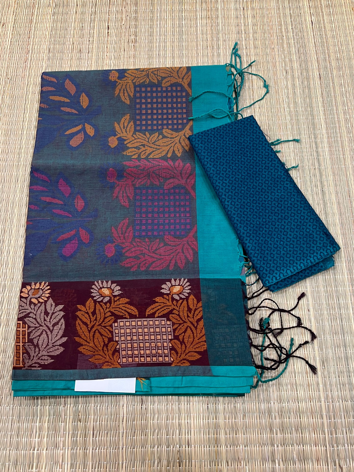 Blue jamdani cotton saree