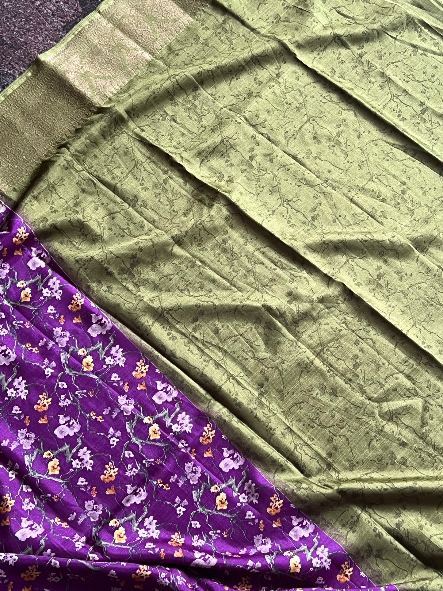 Purple semi printed Crepe saree