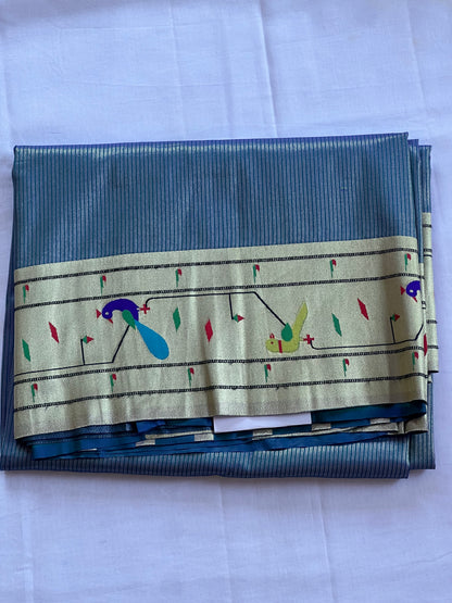 Gel blue semi Paithani silk saree