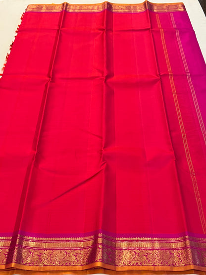 Rose Pink & Orange Kanchivaram Silk