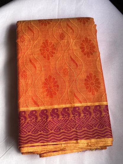 Orange pure cotton saree