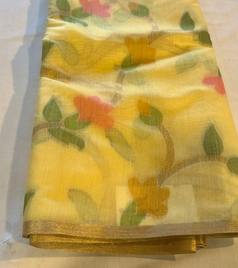 Yellow semi matka silk saree