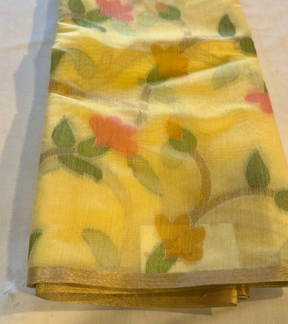 Yellow semi matka silk saree
