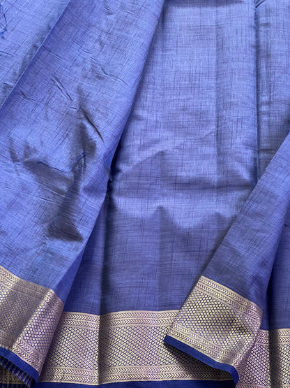 Plain Dark Blue Semi silk cotton saree