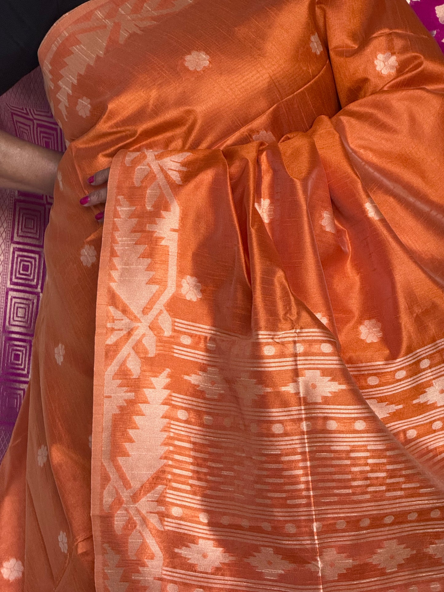 Orange semi tussar saree