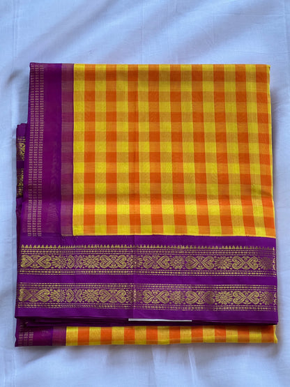 Sunlit Yellow Checks Silk Cotton Saree