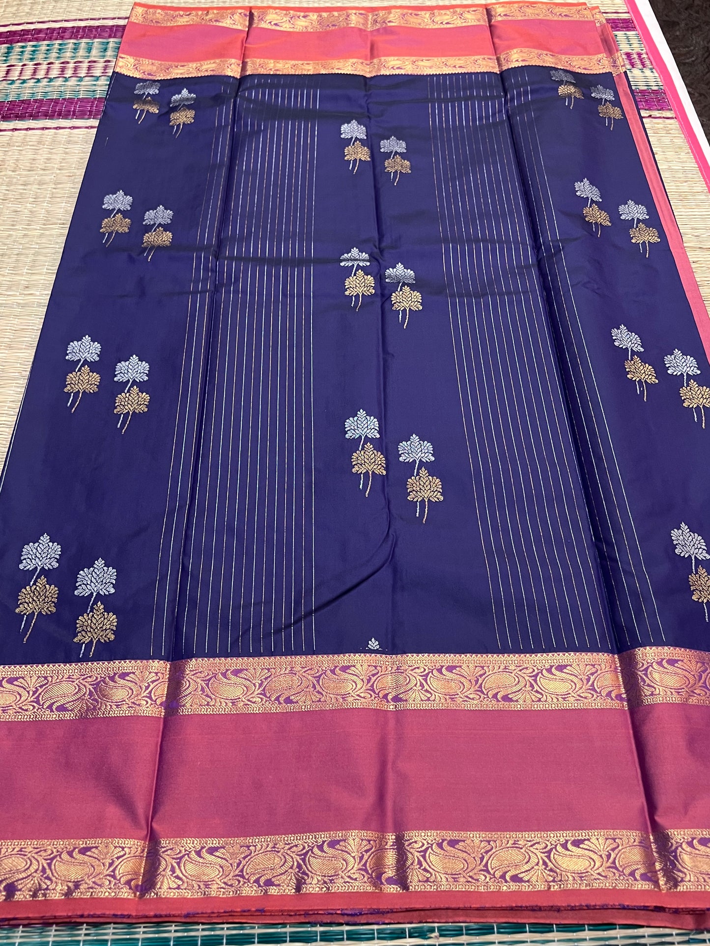 Navy blue semi silk saree