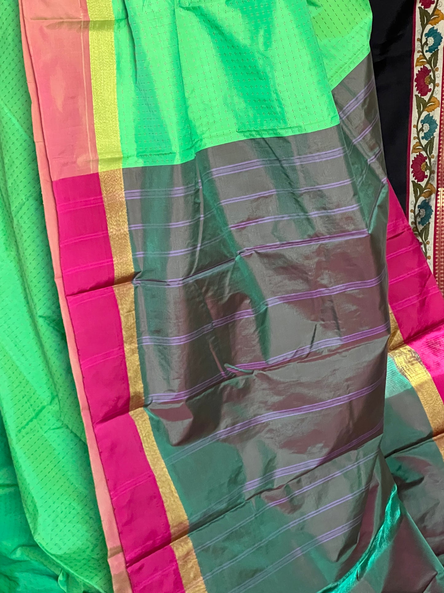 Parrot green semi silk saree