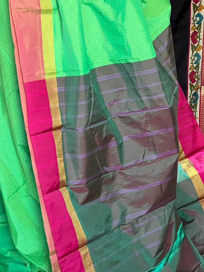 Parrot green semi silk saree