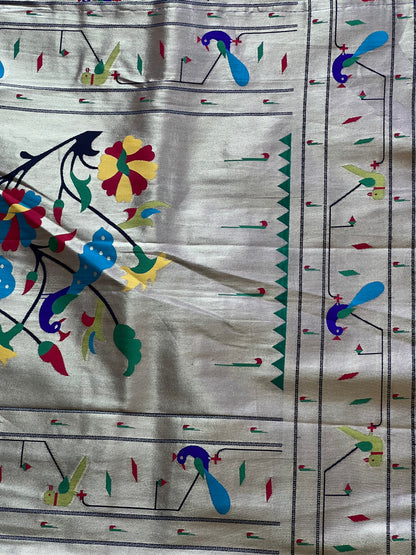 Gel blue semi Paithani silk saree