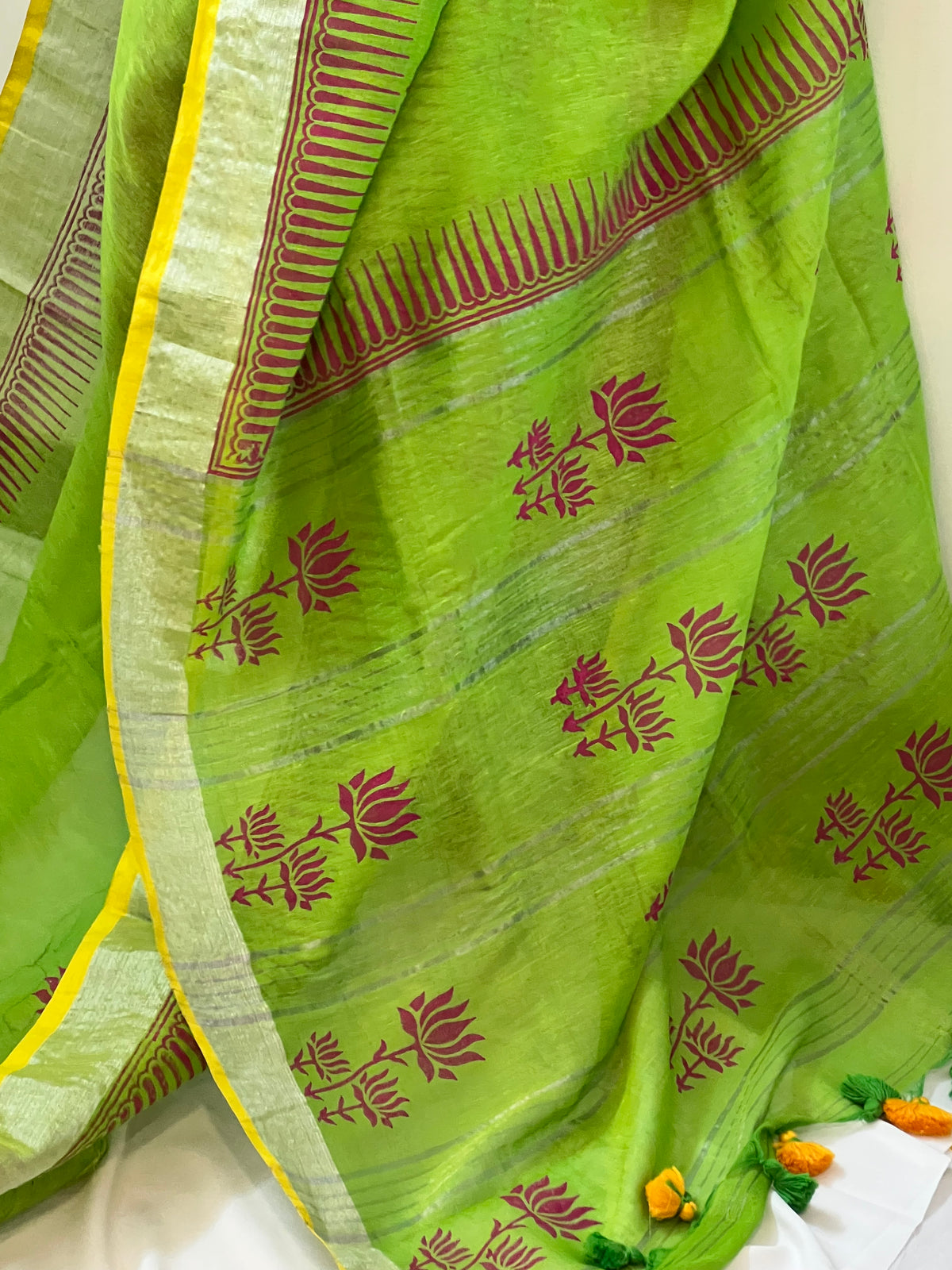 Green linen saree