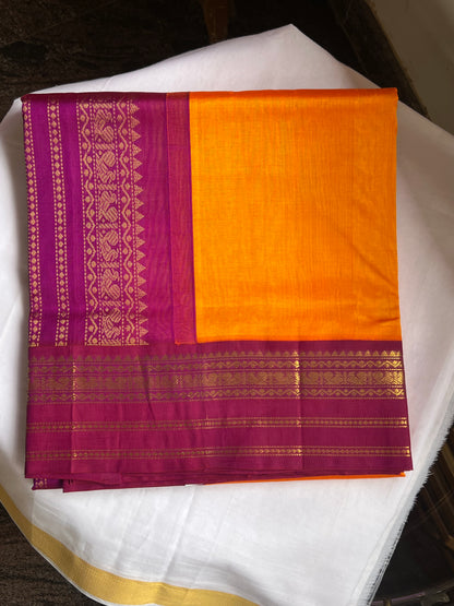 Mango Orange Magenta kanchivaram silk cotton saree