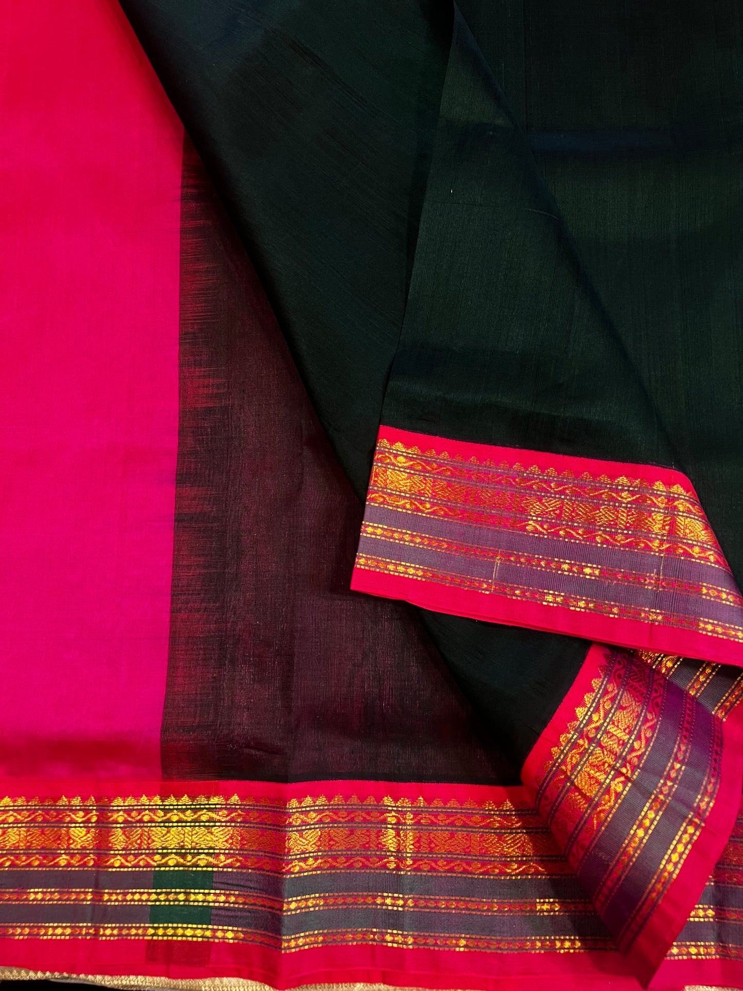 Bottle green silk cotton saree