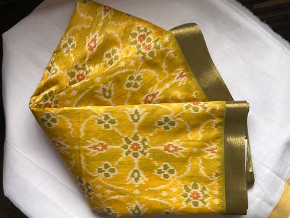 Mustard Semi patola silk saree