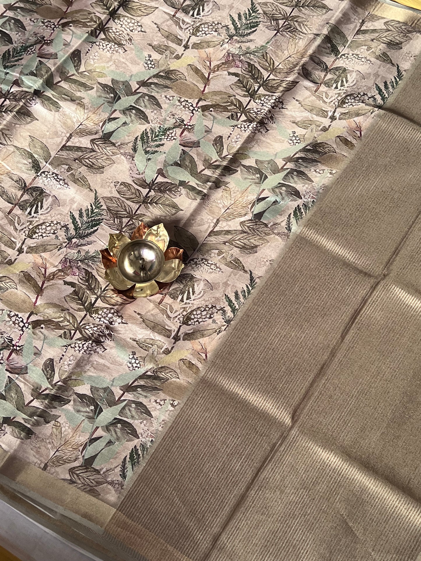 Dark beige tissue line semi tussar silk saree