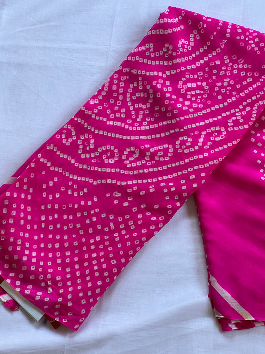 Pink pure chiffon bandini knotted saree