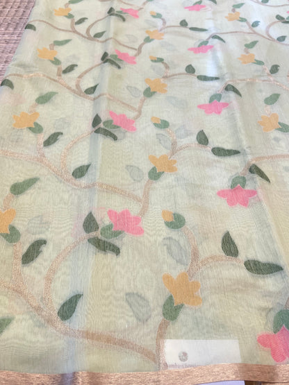 Pastel green semi matka silk saree