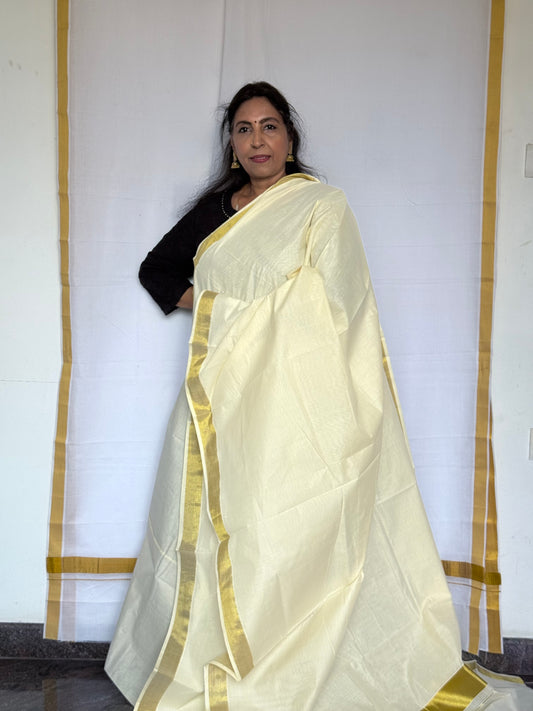 Kasavu Saree – Onam Special (With Blue Blouse)