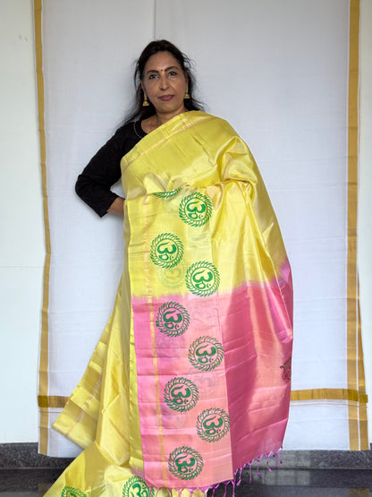 Soft Silk saree - Om block print