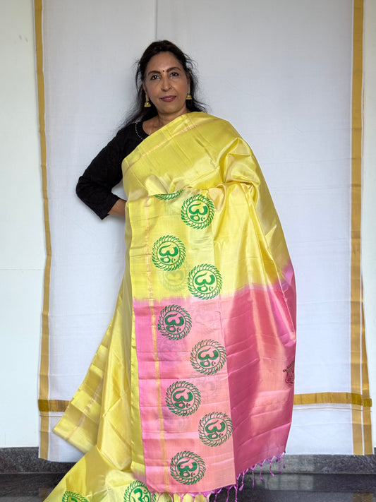Soft Silk saree - Om block print