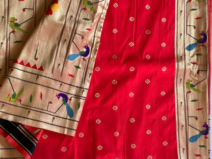 Red semi paithani saree