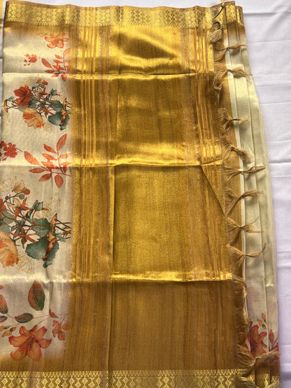 Mustard tissue semi tussar saree