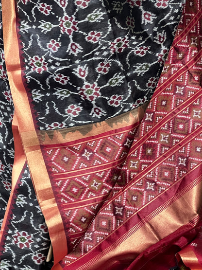 Black semi patola silk saree