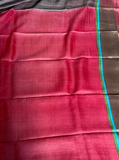 Printed Tussar saree - Brown