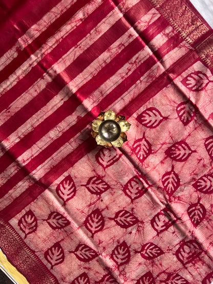 Red semi tussar silk saree