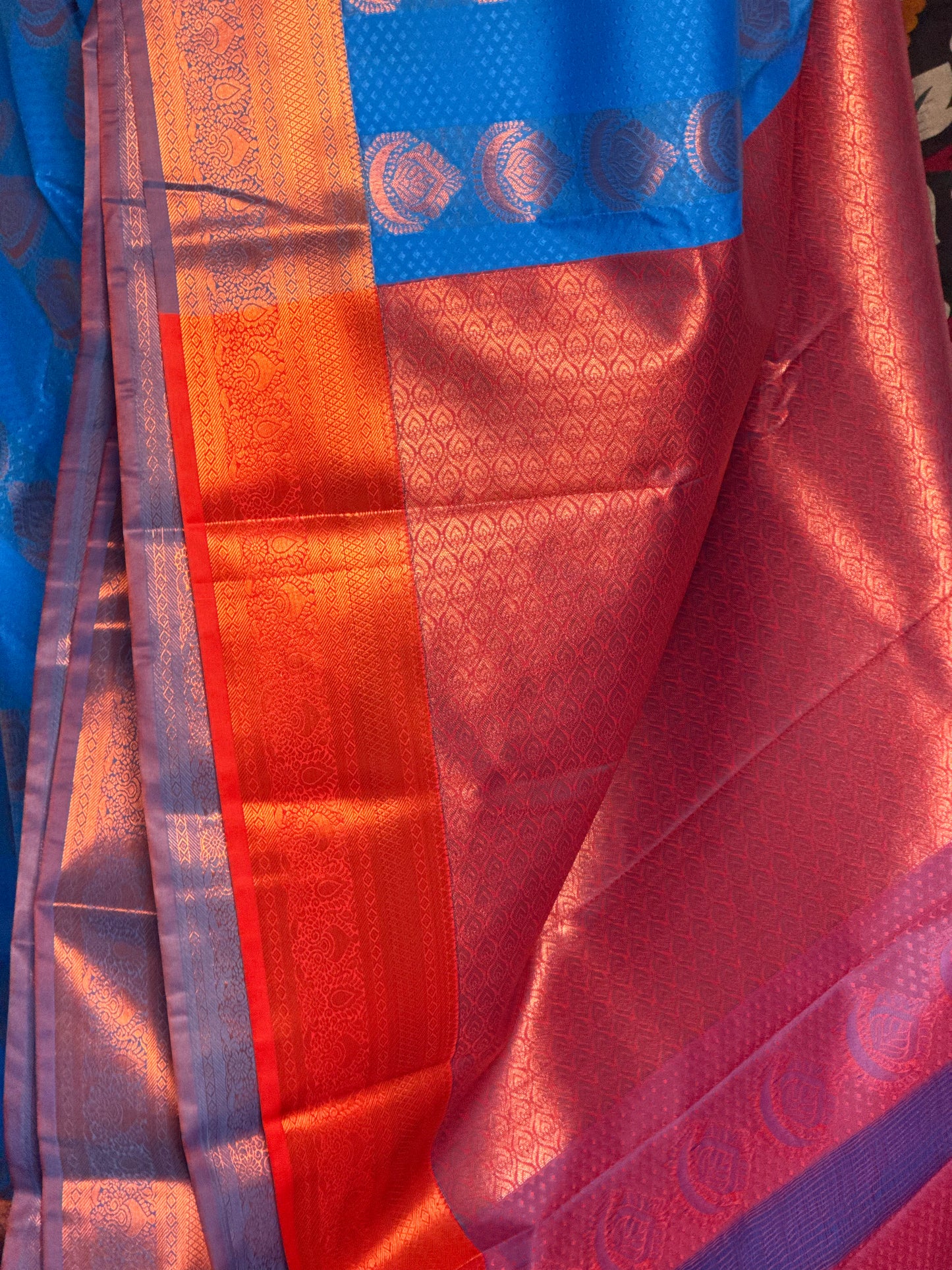 Ink Blue & red semi silk saree